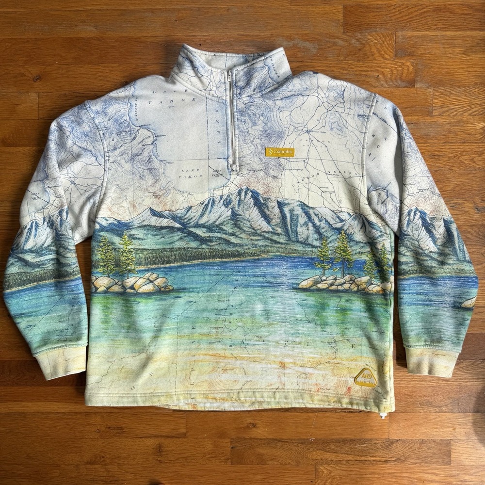 SS24 Kith x Columbia Lake Tahoe Quarter 1/4 Zip Pullover Waffle Map Mens Size XL